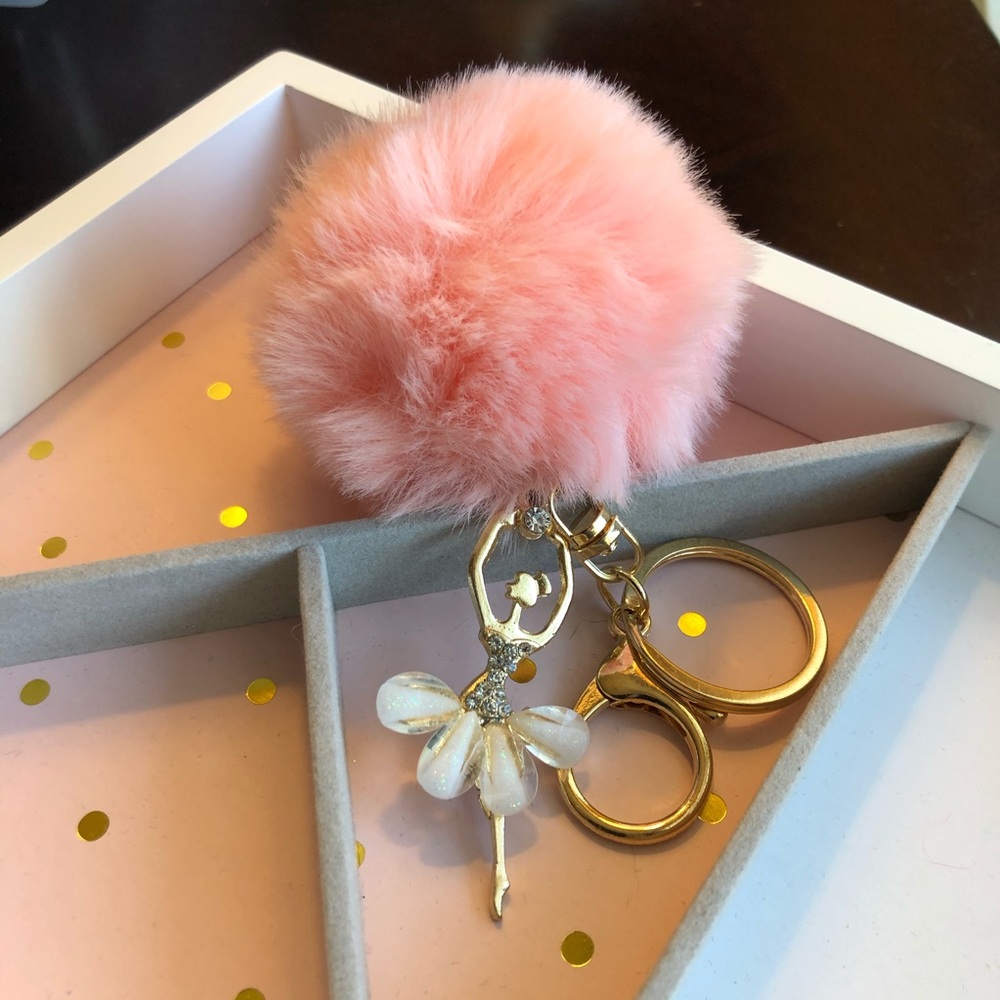 Peach Pom Pom Ballerina Key Chain
